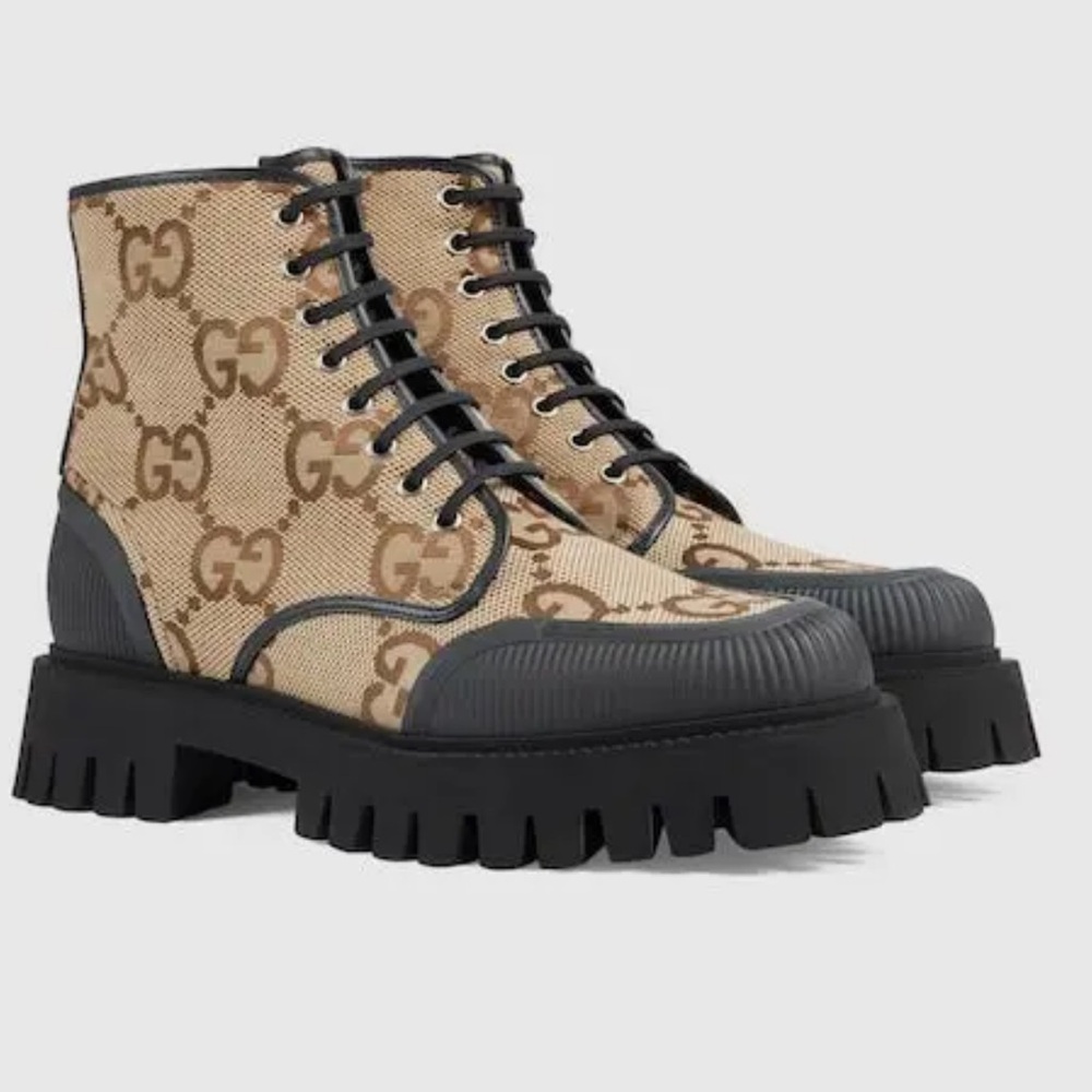Gucci Maxi‎ GG Canvas Lace Up Boots Size 40.5 New with Box